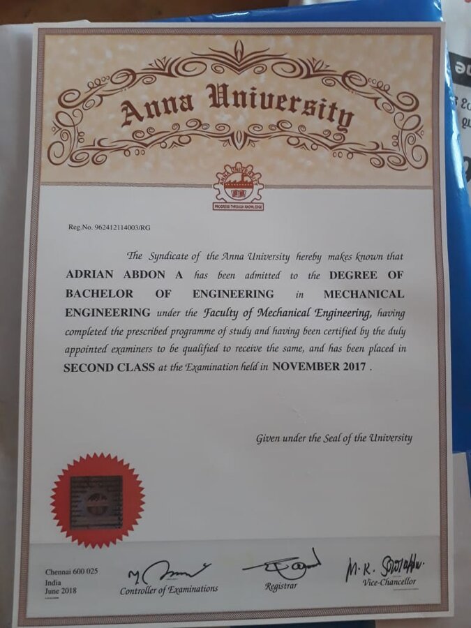 anna university phd degree certificate